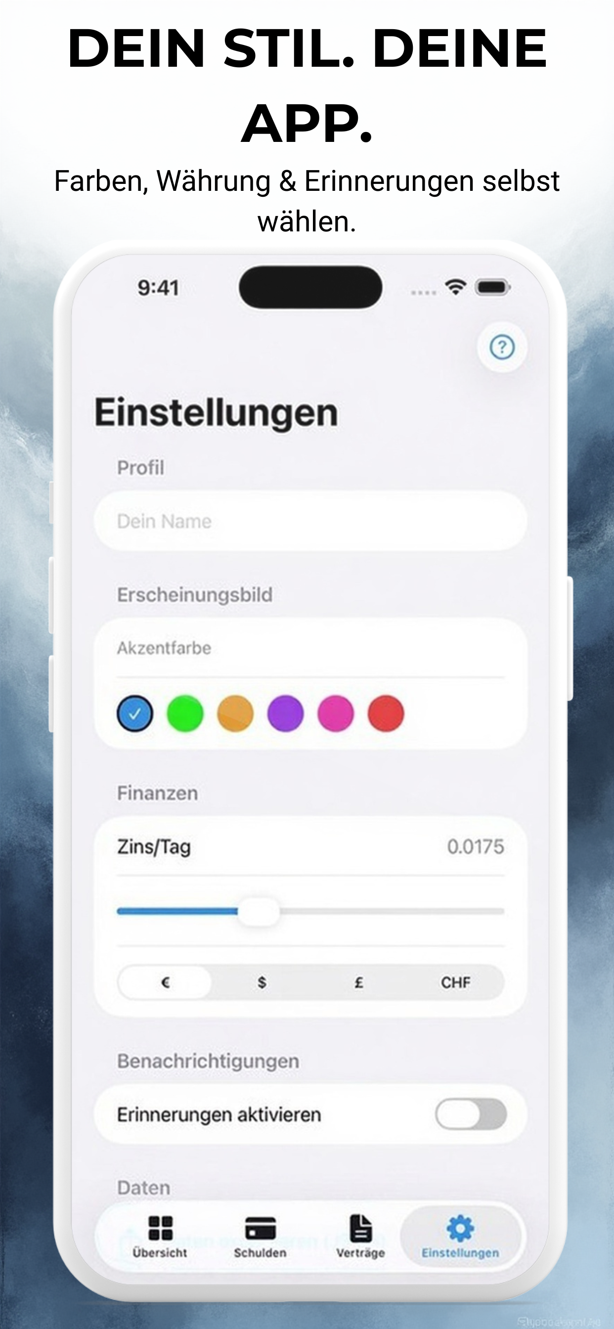 Schulden Tracker – Einstellungen