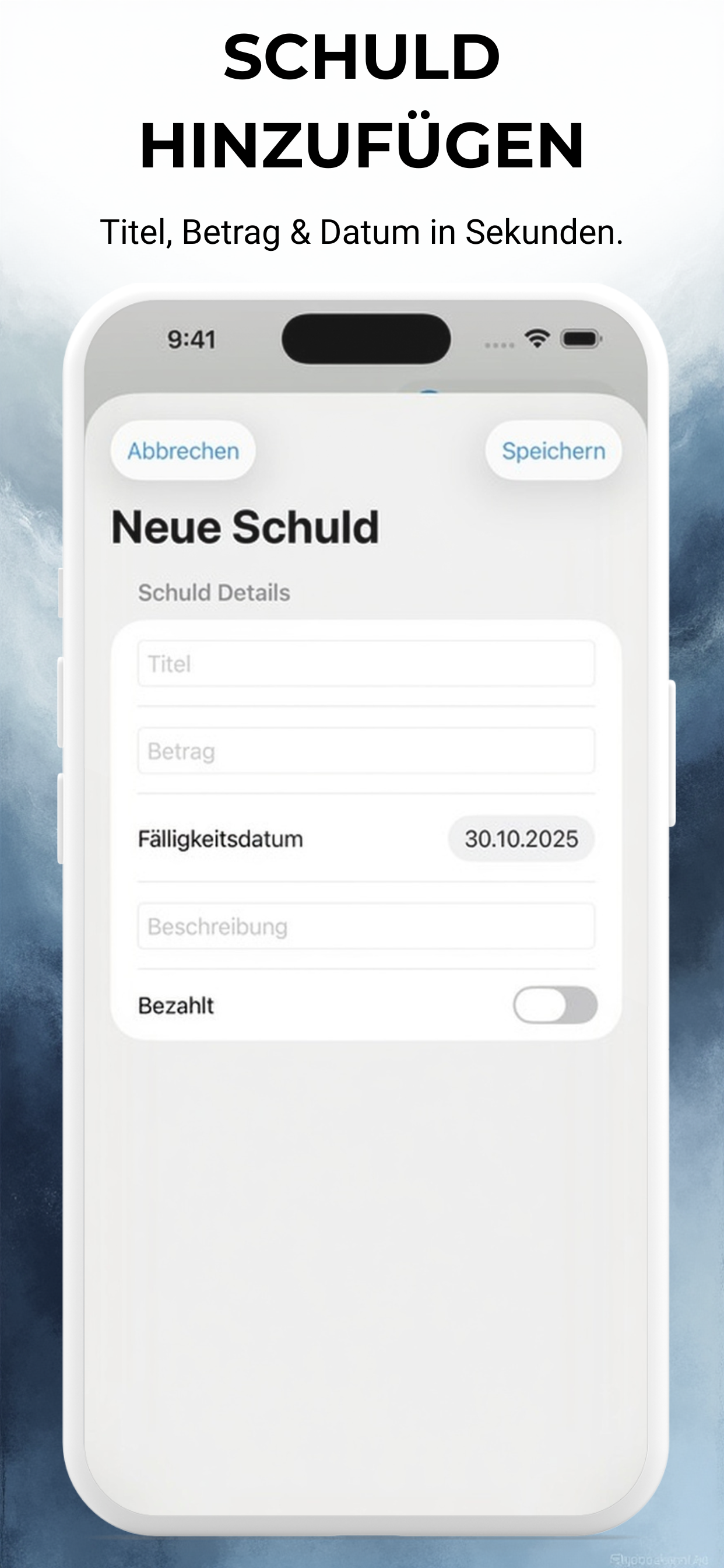 Schulden Tracker – Schuld erfassen