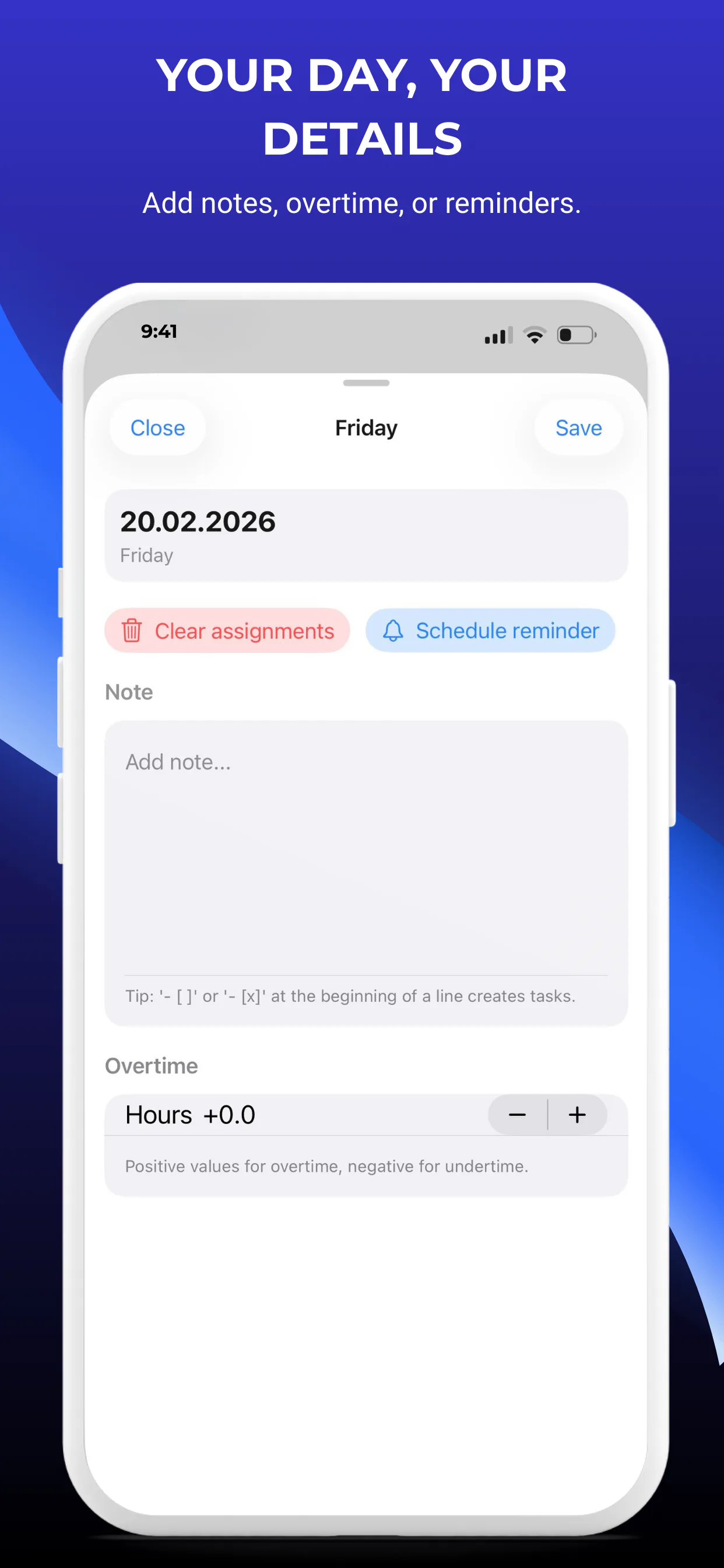 Dienstplan App – Widget-Ansicht