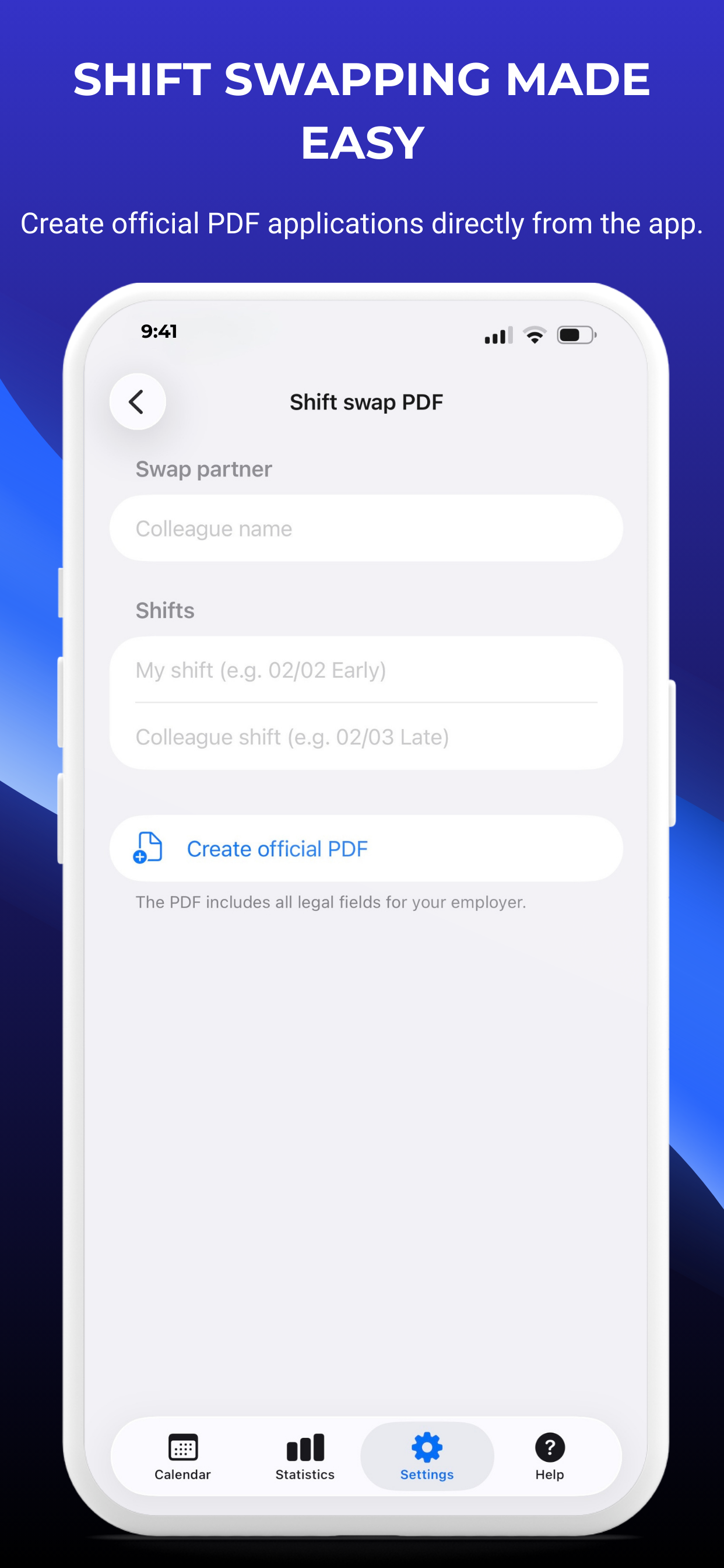 Dienstplan App – Einstellungen