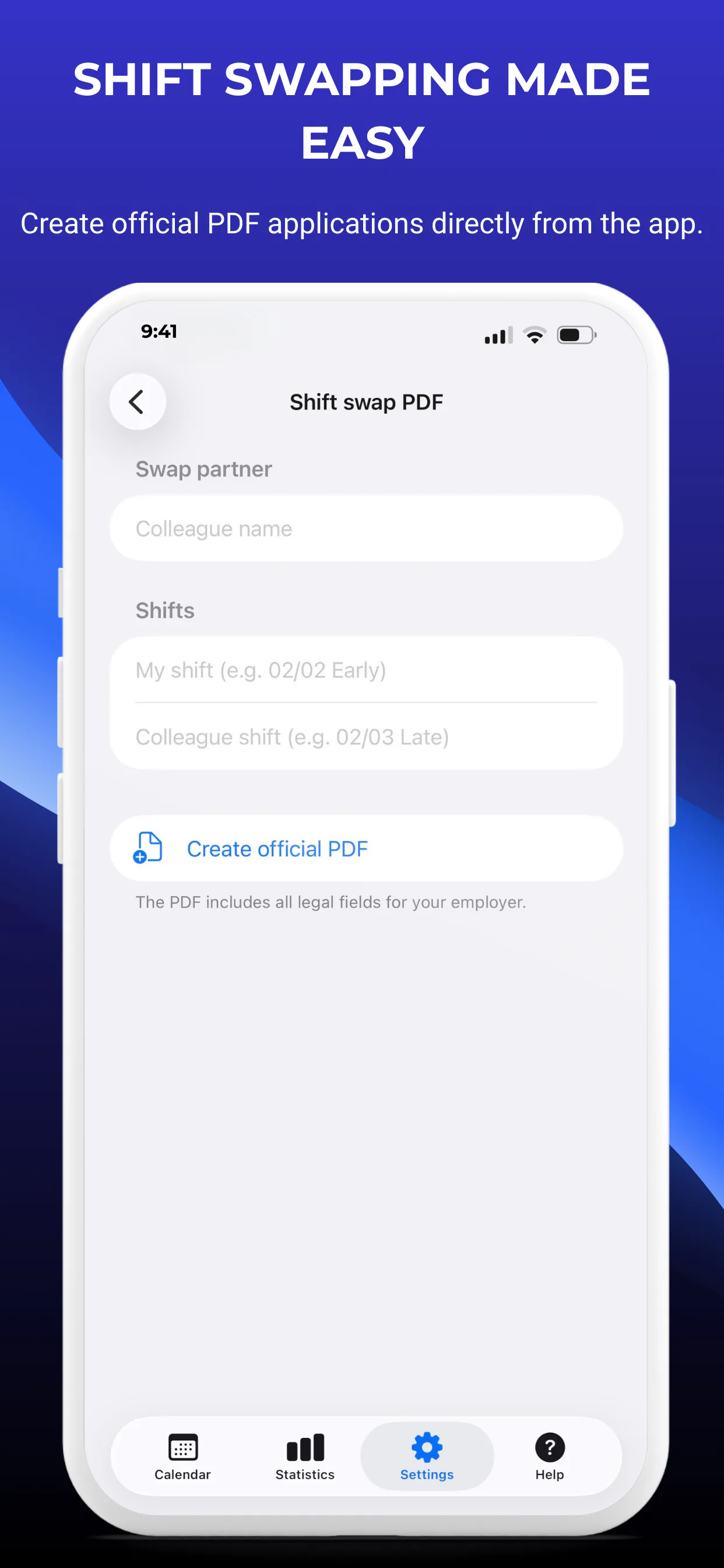 Dienstplan App – Einstellungen