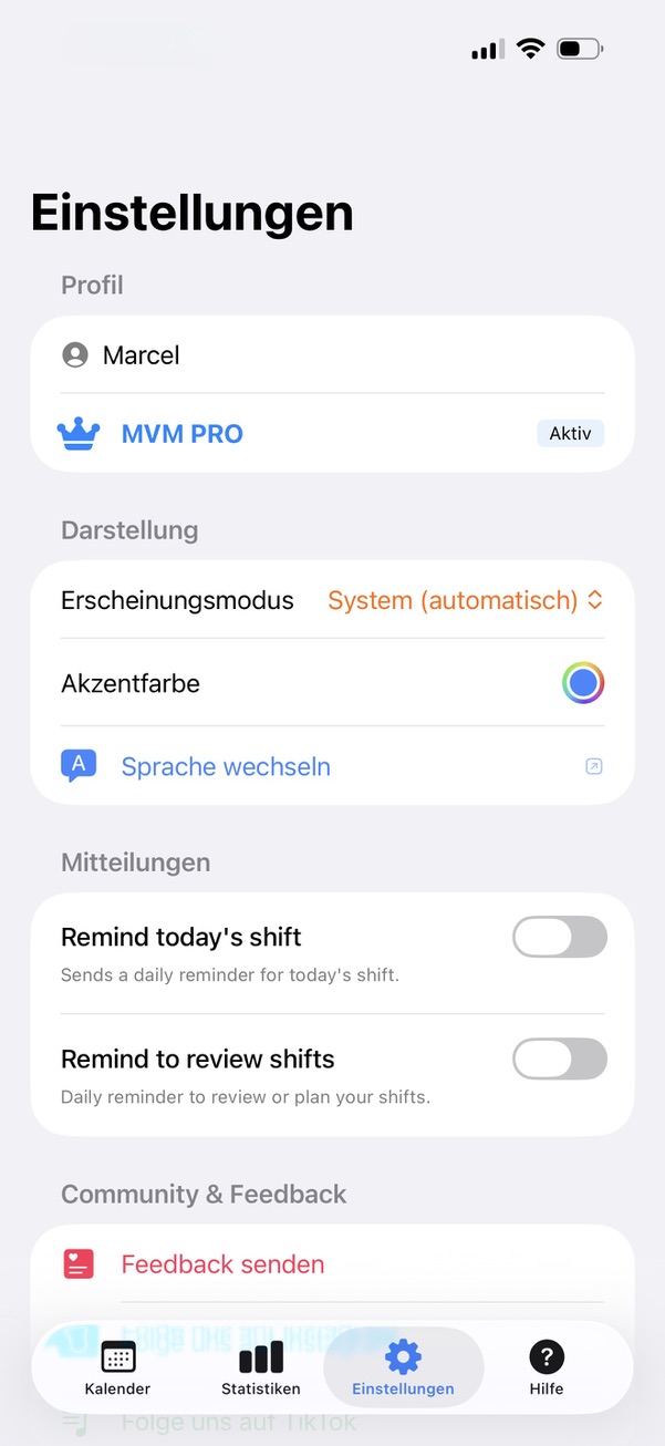 Fast shift entry screen
