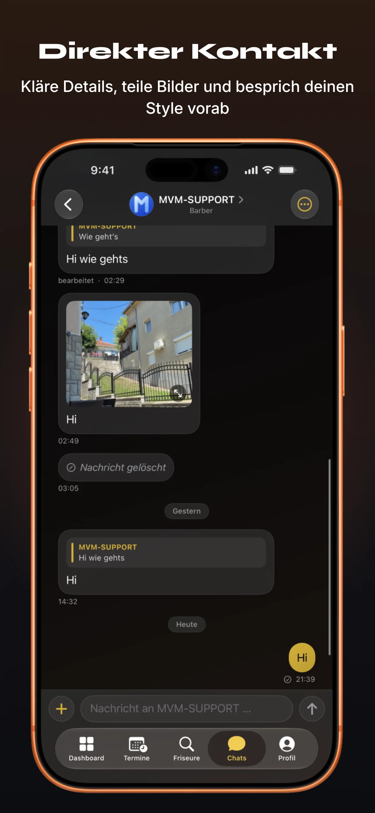 Barber-App Screenshot 10 – Direkter Kontakt per Chat