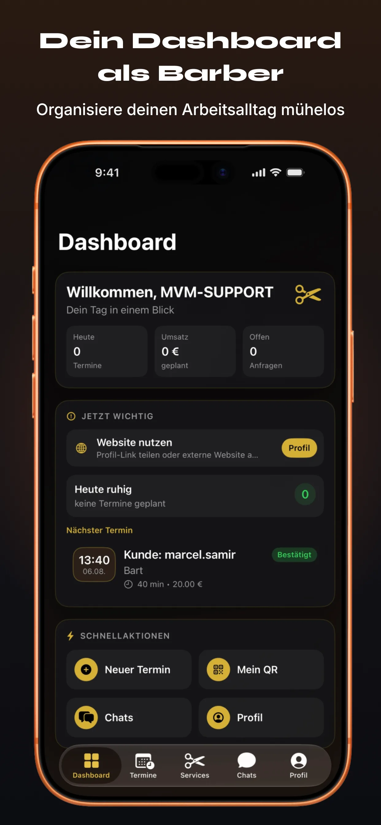 Barber-App Screenshot 2 – Dashboard als Barber