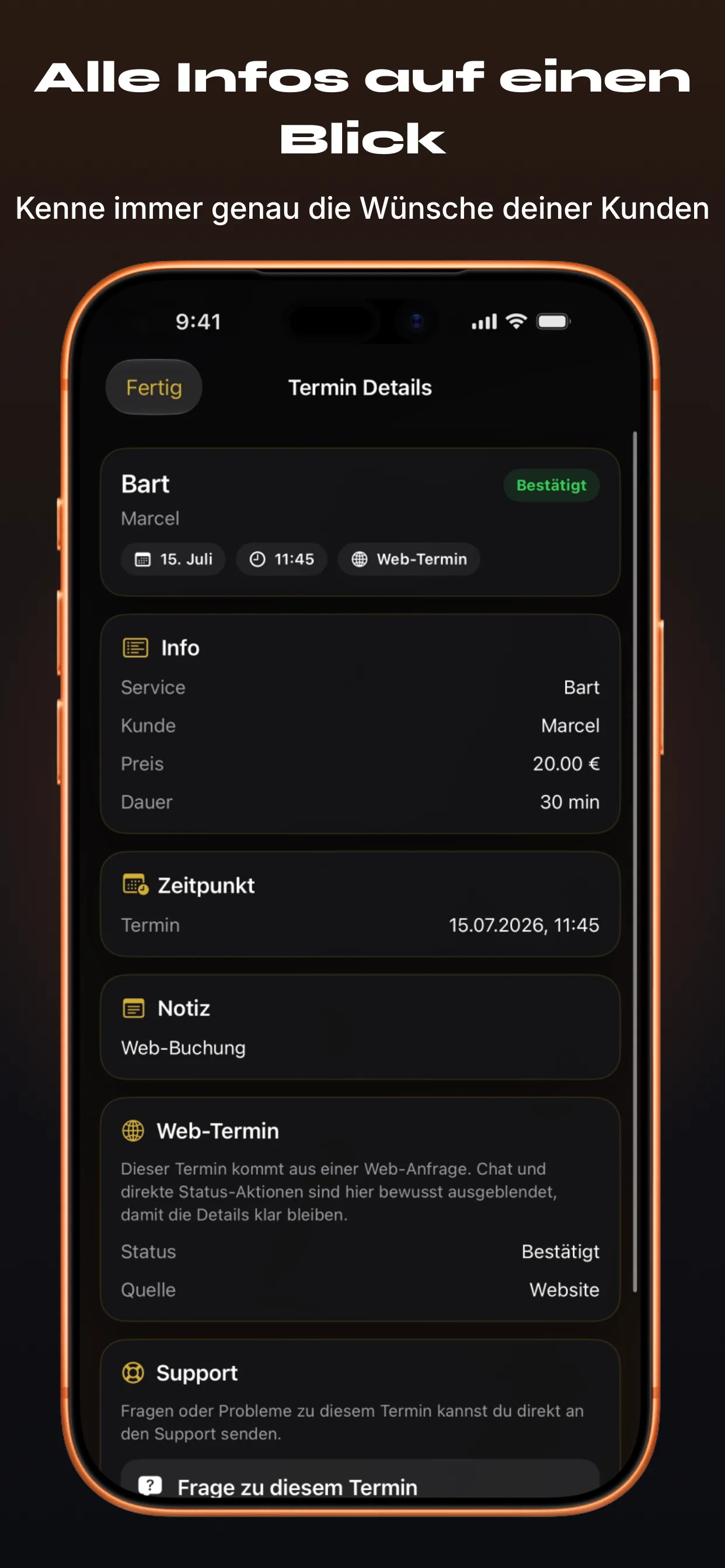 Barber-App Screenshot 4 – Termin-Details auf einen Blick