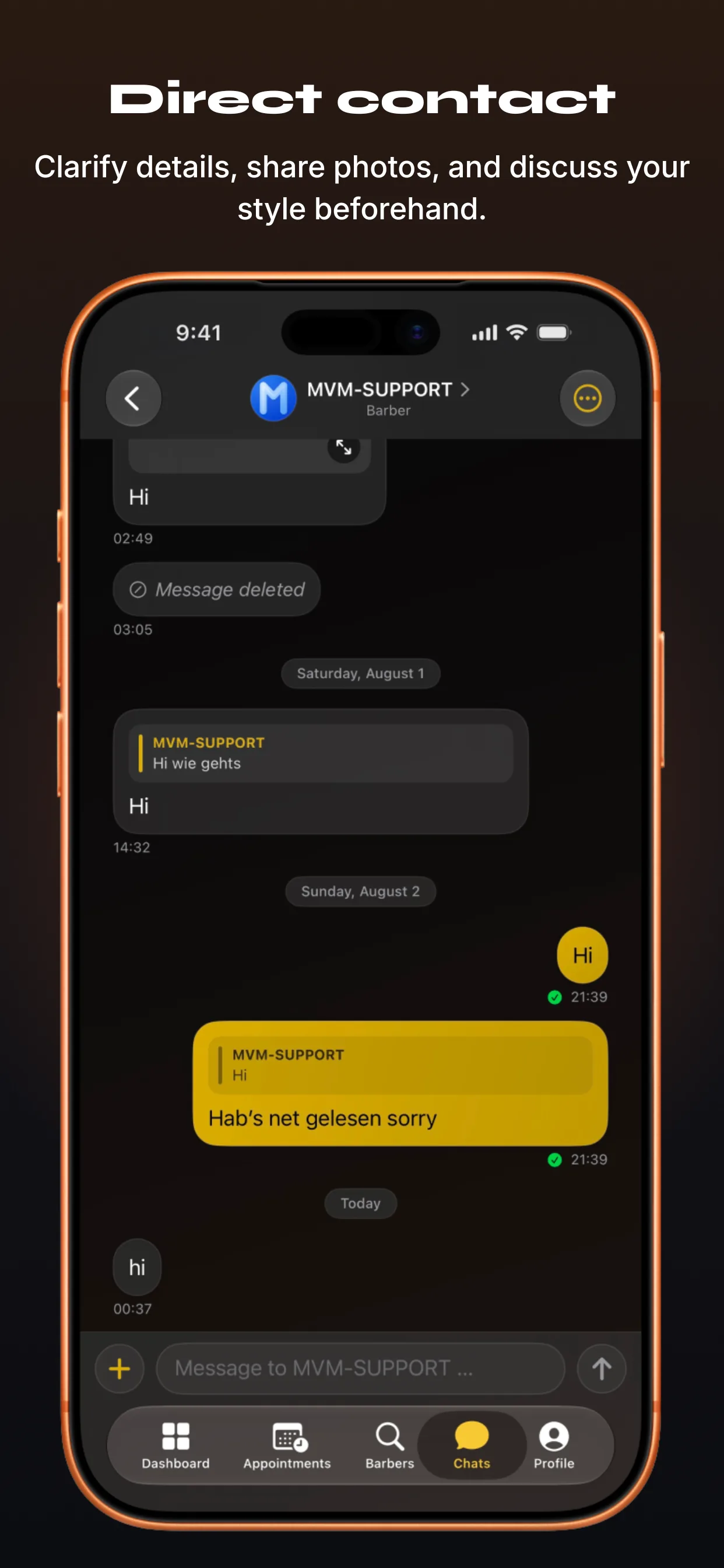 Barber-App 截图 10 – 通过聊天直接联系