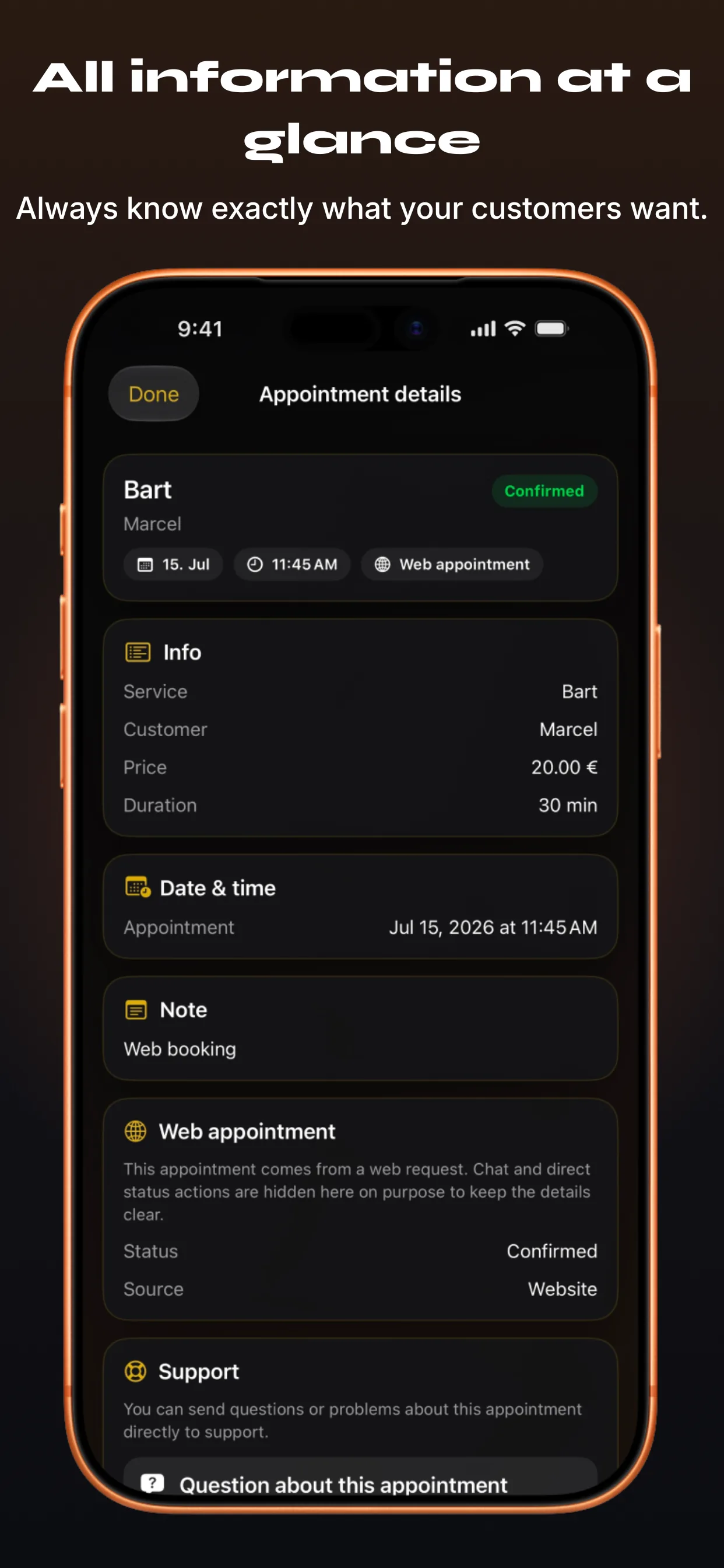 Barber-App 截图 4 – 所有信息一目了然