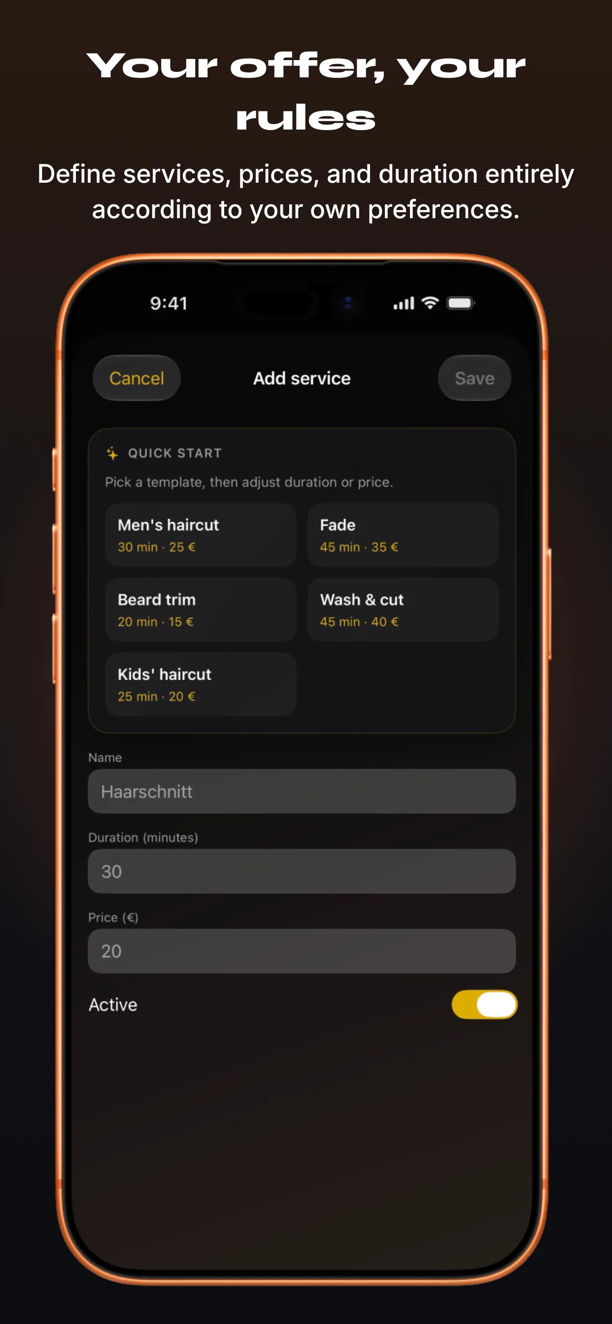 Barber-App 截图 5 – 你的服务，你的规则