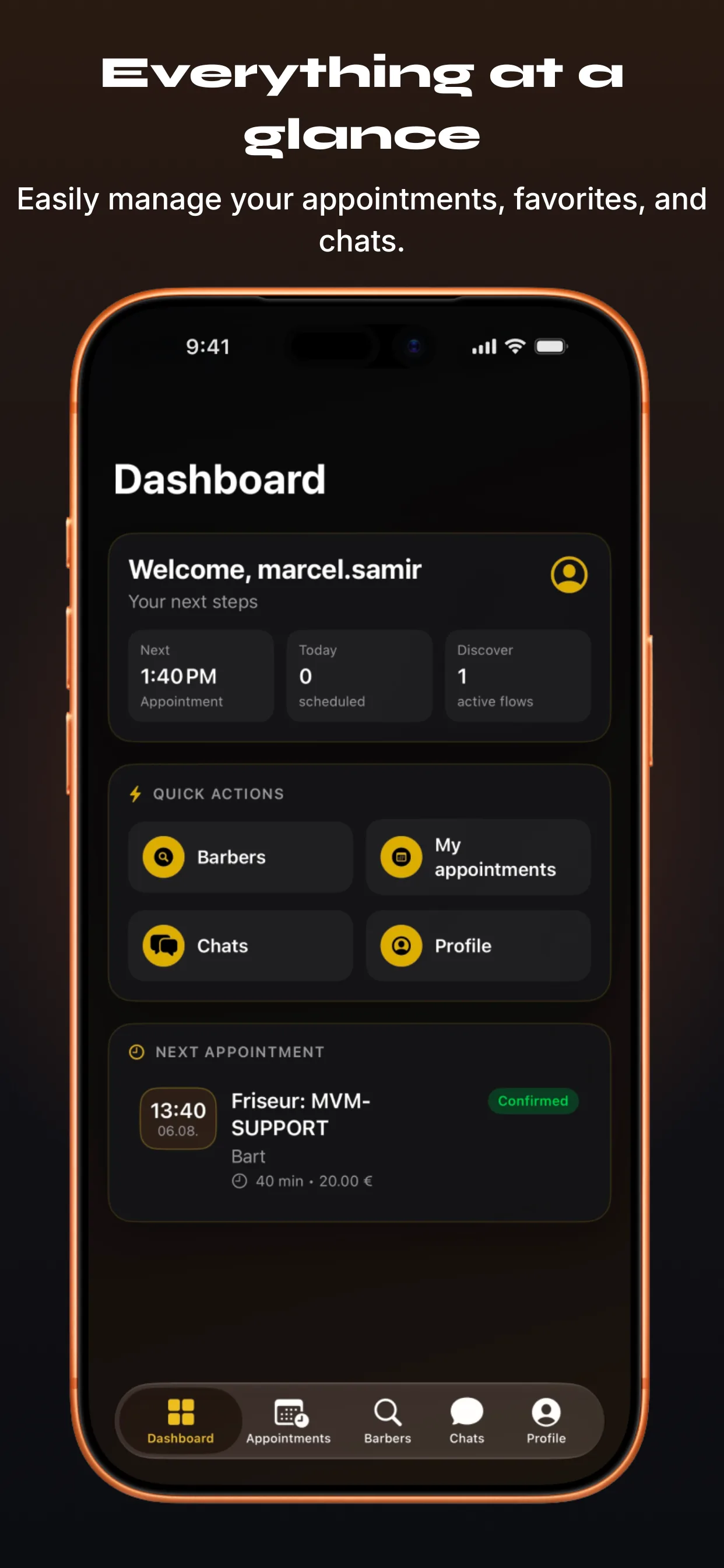 Barber-App 截图 6 – 客户仪表盘一目了然